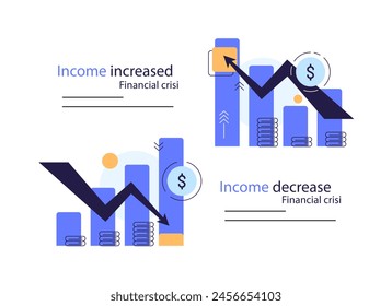 Flechas financieras arriba y abajo. Vector gráfico con flechas verdes y rojas. Gráfico con aumento, disminución