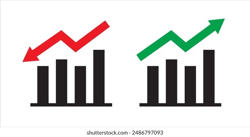 Financial arrows up and down. Vector graph with green and red arrows. Chart with increase, decrease. Vector 10 EPS.