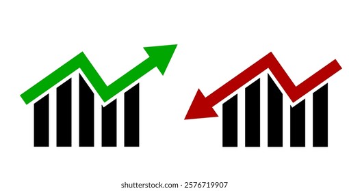 Financial arrows up and down. Vector graph with green and red arrows. Chart with increase, decrease. Vector 10 EPS.