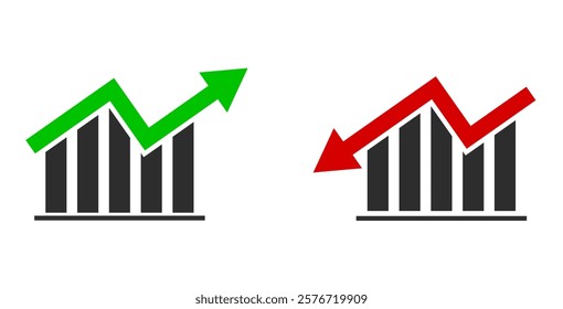 Financial arrows up and down. Vector graph with green and red arrows. Chart with increase, decrease. Vector 10 EPS.