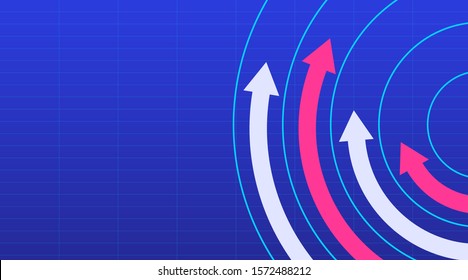 Financial Arrows going up in a circle. Arrows move up on a blue background. Abstract upward arrows with copy space. Vector illustration. 