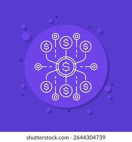 Financial assets diversification, multiple income sources line vector icon