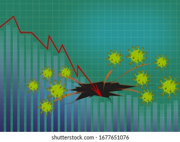 Los activos financieros caen en el agujero negro debido al coronavirus de 2019. Imagen abstracta de la crisis económica mundial. La economía global en el fondo. Ilustración vectorial EPS10