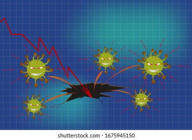 Activos financieros cayendo en un agujero debido al coronavirus 2019-ncov. Imagen abstracta de la crisis económica mundial. Pérdida de negocio debido al virus. Ilustración vectorial EPS10