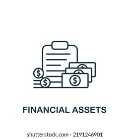 Icono de Activos Financieros. Icono de línea simple para plantillas, diseño web e infografías