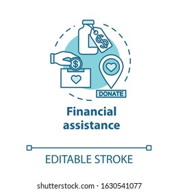 Financial assistance concept icon. Fundraising for treatment. Charity fee for medicines. Health donation idea thin line illustration. Vector isolated outline RGB color drawing. Editable stroke