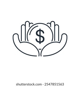 Administración de servicios de asistencia financiera. Icono lineal de Vector aislado sobre fondo blanco.