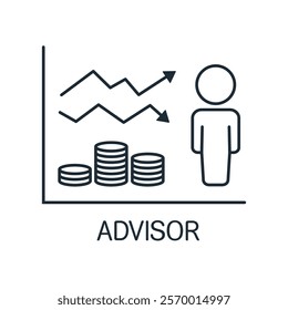  Financial assistant, consultant, advisor. Vector linear icon illustration isolated on white background.