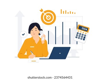 Financial audit, accounting, invoice, tax return, calculator. Accountant calculating budget numbers concept illustration