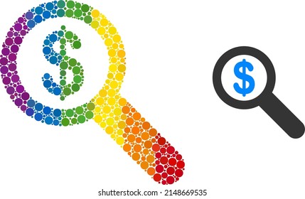 Financial audit collage icon of spheric blots in different sizes and rainbow colored shades. A dotted LGBT-colored financial audit for lesbians, gays, bisexuals, and transgenders.