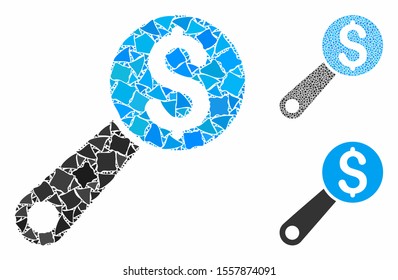 Financial audit composition of abrupt pieces in various sizes and color tints, based on financial audit icon. Vector bumpy pieces are combined into collage.
