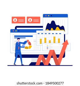 Financial Audit Concept With Character. Financial Consulting, Accounting And Bookkeeping Website Homepage Layout. Modern Flat Style For Landing Page, Mobile App, Web Banner, Infographics, Hero Images.