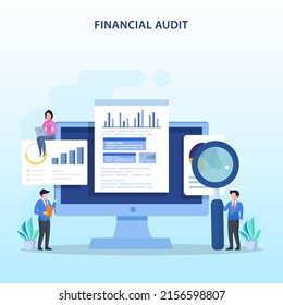 Financial audit concept. Managment calculation, financial accounting or audit tax service. vector illustration