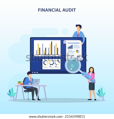 Financial audit concept. Managment calculation, financial accounting or audit tax service. vector illustration