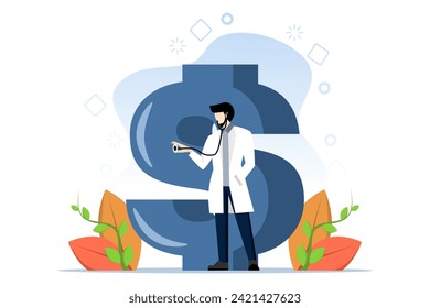 Financial Audit Concept, wealth management concept, income, expense and investment plan diagnosis, doctor using stethoscope to check dollar bill sign.