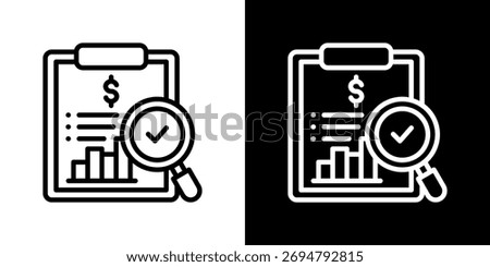Financial Audit Icon Set. Clean Line Design With Light And Dark Versions For Versatile Use.