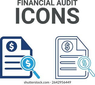 Financial audit icons, Line art Vector illustration in thin line modern style of inspection-related icons: documentation, auditor, Audit icon set. Accounting line icons collection.