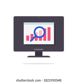 Estadísticas de ventas de auditoría financiera datos de investigación en la web concepto de vector de investigación, informe de análisis digital en línea en la computadora, pantalla plana del sitio web de análisis, inspección de mercado de las existencias de finanzas contables