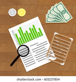 Financial audit vector. Finance paperwork report illustration