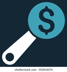Financial Audit vector icon. Style is bicolor flat symbol, blue and white colors, rounded angles, dark blue background.