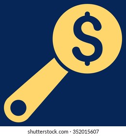 Financial Audit vector icon. Style is flat symbol, yellow color, rounded angles, blue background.