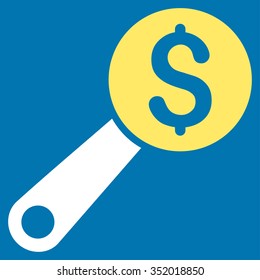 Financial Audit vector icon. Style is bicolor flat symbol, yellow and white colors, rounded angles, blue background.