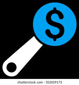 Financial Audit vector icon. Style is bicolor flat symbol, blue and white colors, rounded angles, black background.