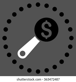 Financial Audit vector icon. Style is bicolor flat circled symbol, black and white colors, rounded angles, gray background.