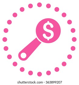 Financial Audit vector icon. Style is flat circled symbol, pink color, rounded angles, white background.