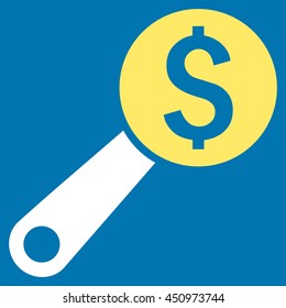 Financial Audit vector icon. Style is bicolor flat symbol, yellow and white colors, blue background.