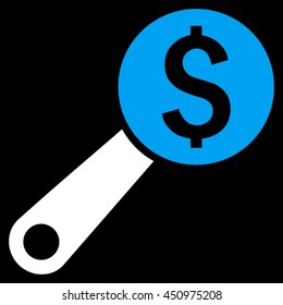 Financial Audit vector icon. Style is bicolor flat symbol, blue and white colors, black background.