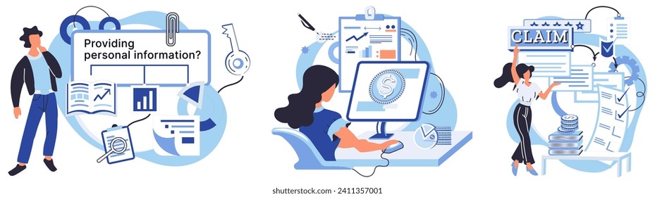 Ilustración vectorial de auditoría financiera. Los estados de cuentas son cruciales para los exámenes financieros integrales, ofreciendo una visión completa La planificación es vital para una administración eficiente del presupuesto que evite