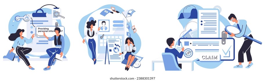 Ilustración vectorial de auditoría financiera. Los cálculos precisos son indispensables para la preparación de declaraciones, garantizando la credibilidad La inspección de documentos es parte integral de la verificación de datos