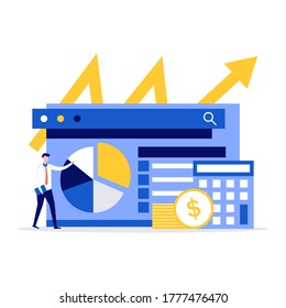 Financial audit vector illustration concept with characters. Modern flat style for landing page, mobile app, poster, flyer, template, web banner, infographics, hero images.
