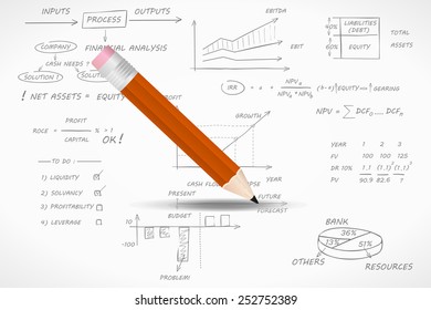Financial audit vector illustration over hand written accounting background