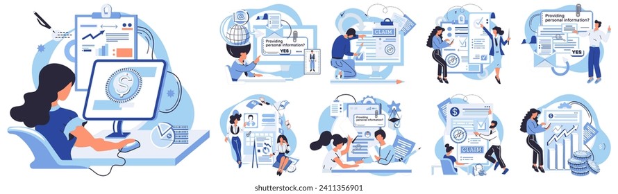 Financial audit vector illustration. Audit processes include systematic document inspection, safeguarding data integrity Statistics inform corporate decision-making procedures, driving innovation