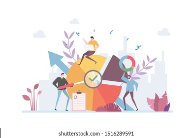 Financial Auditing Vector Illustration Concept Showing a group of accountant performing company financial evaluation, Suitable for landing page, ui, web, App intro card, editorial, flyer, and banner.