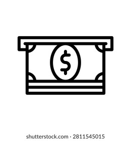 Financial automated teller machine cash slot line icon dispensing dollar banknote