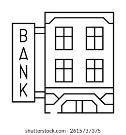 financial bank building line icon vector. financial bank building sign. isolated contour symbol black illustration