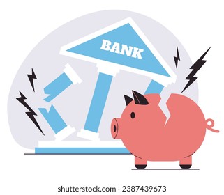 Financial bank money collapse business crisis economy broken concept. Vector flat graphic design illustration