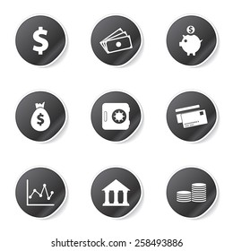 Financial Banking Black Vector Button Icon Design Set