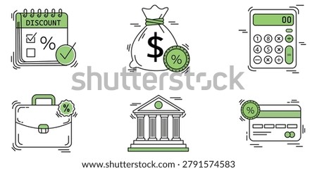 Financial Banking Discount Icon Collection Illustration Featuring Money Investment Payment Credit Business and Finance Concepts