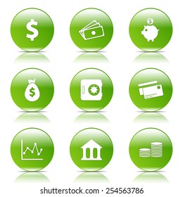 Financial Banking Green Vector Button Icon Design Set