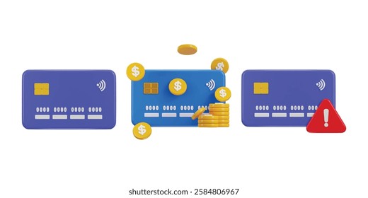 Financial banking icon se concept of Credit card and debit card with payment alert warning icon vector illustration