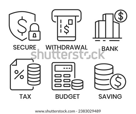 Financial And Banking icon Set For Apps And Website, UI UX Icons, Budget Icon, Tax, Income, Payment, Investment Data, Profit, Coins, Growth, Financial Fraud, Debt And Credit Card Vector Illustration