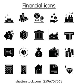 Financial and Banking icon set in glyph style in glyph style