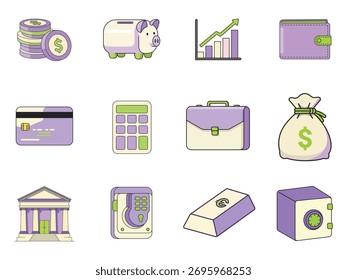 Ícones financeiros e bancários definir conceitos comerciais modernos