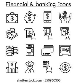 Financial & banking icon set in thin line style