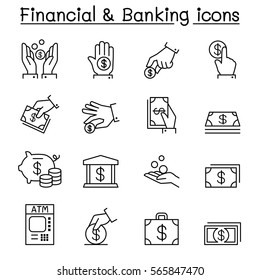 Financial & Banking Icon Set In Thin Line Style