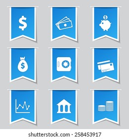 Financial Banking Label Vector Blue Icon Design Set